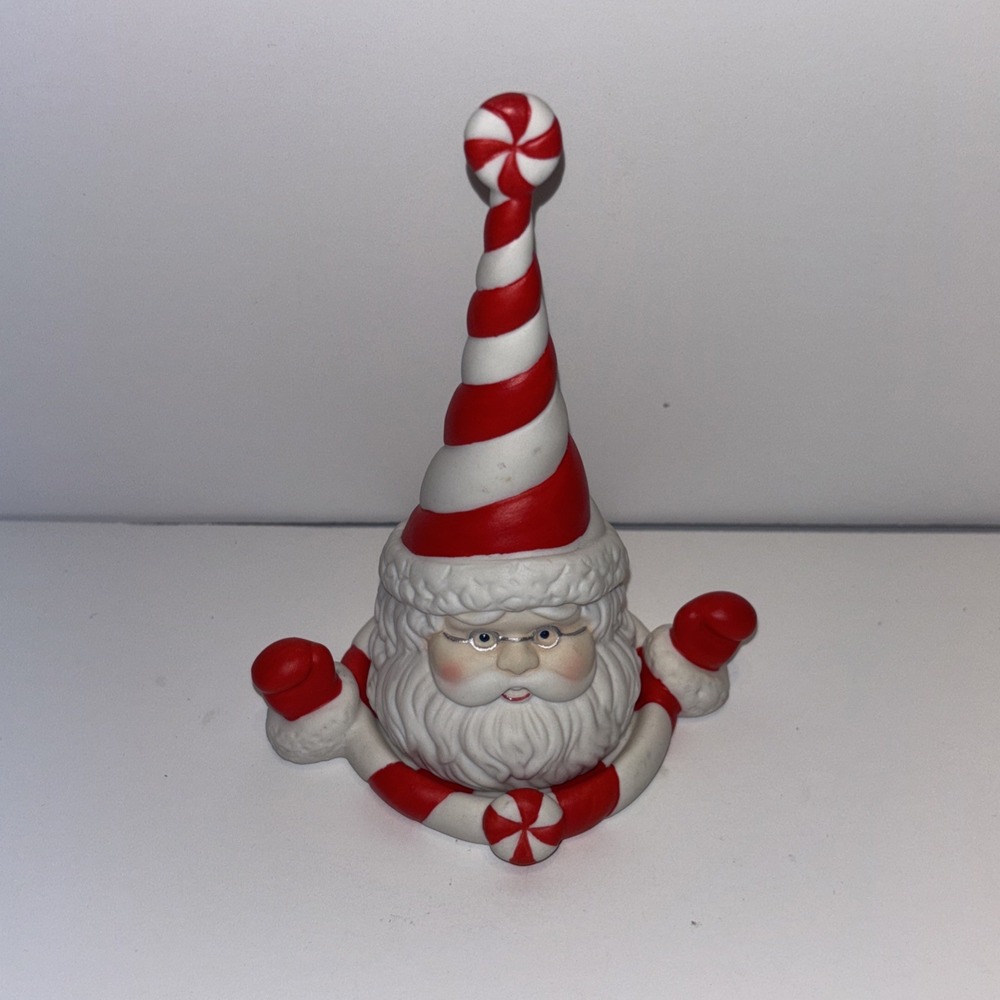 RETIRED Partylite Peppermint Bark Ceramic Santa Candle Snuffer 5.5 Inches Tall - Picture 2 of 5